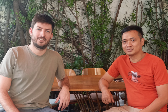 Ronan and Vinh, our footwear engineer in Vietnam