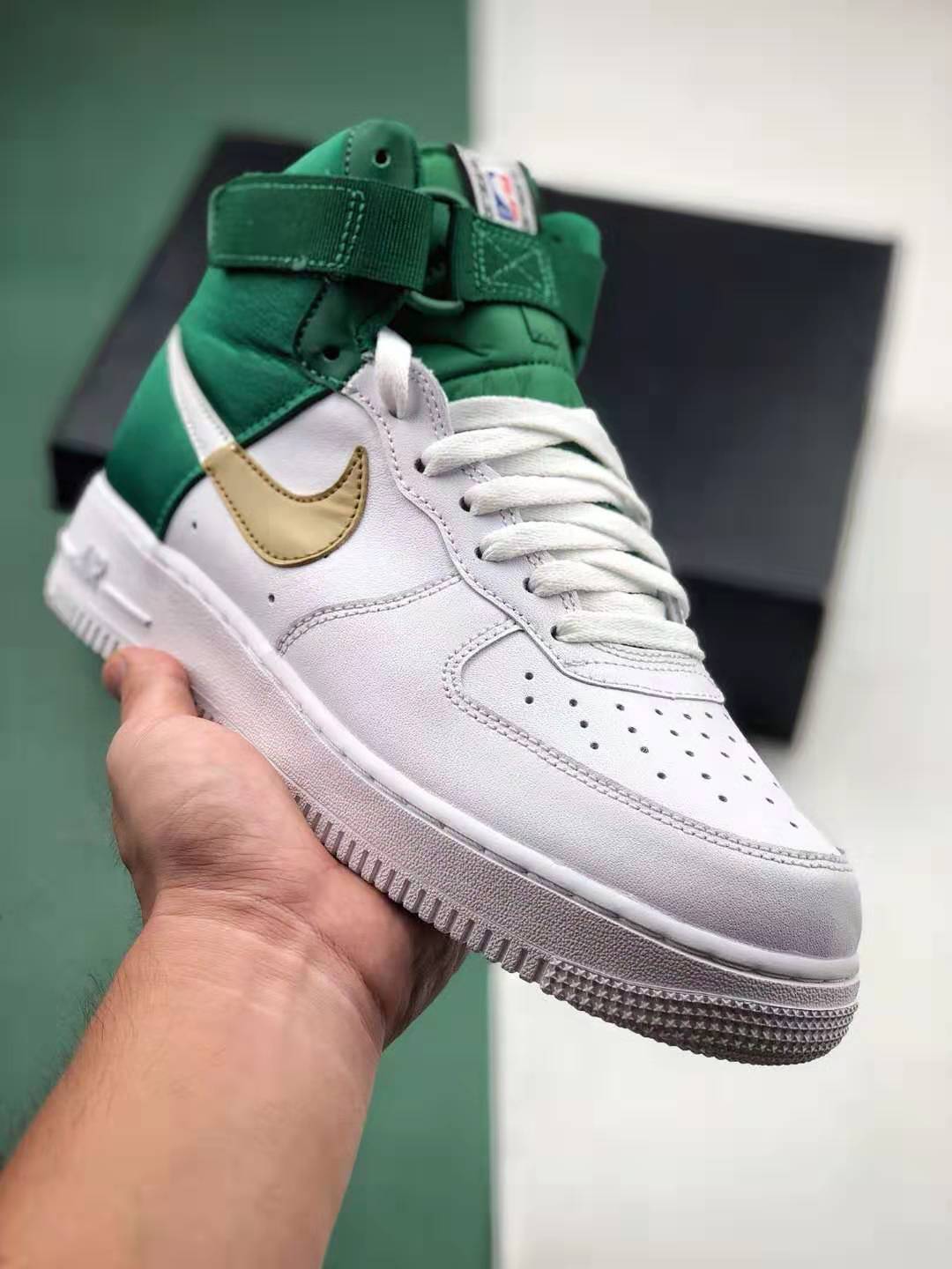 Nike NBA x Air Force 1 High Celtics White Green Gold BQ4591-100 | Authentic Celtics Collaborative Sneakers
